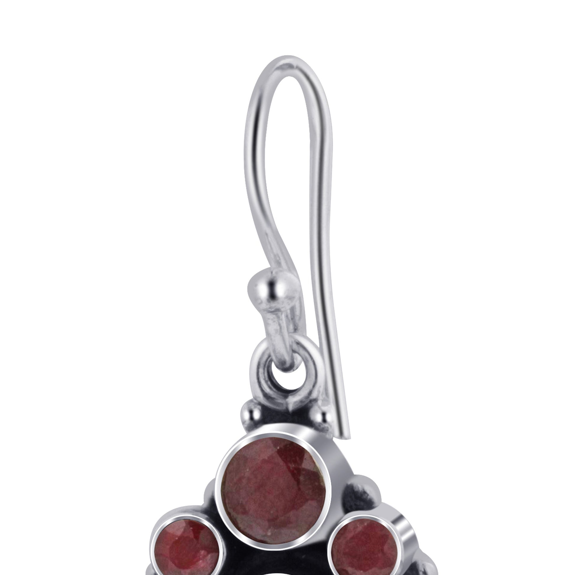 Dyed Ruby Gemstone Bali Design Sterling Silver Drop Earrings for Women  - Gem Avenue Wholesale Silver