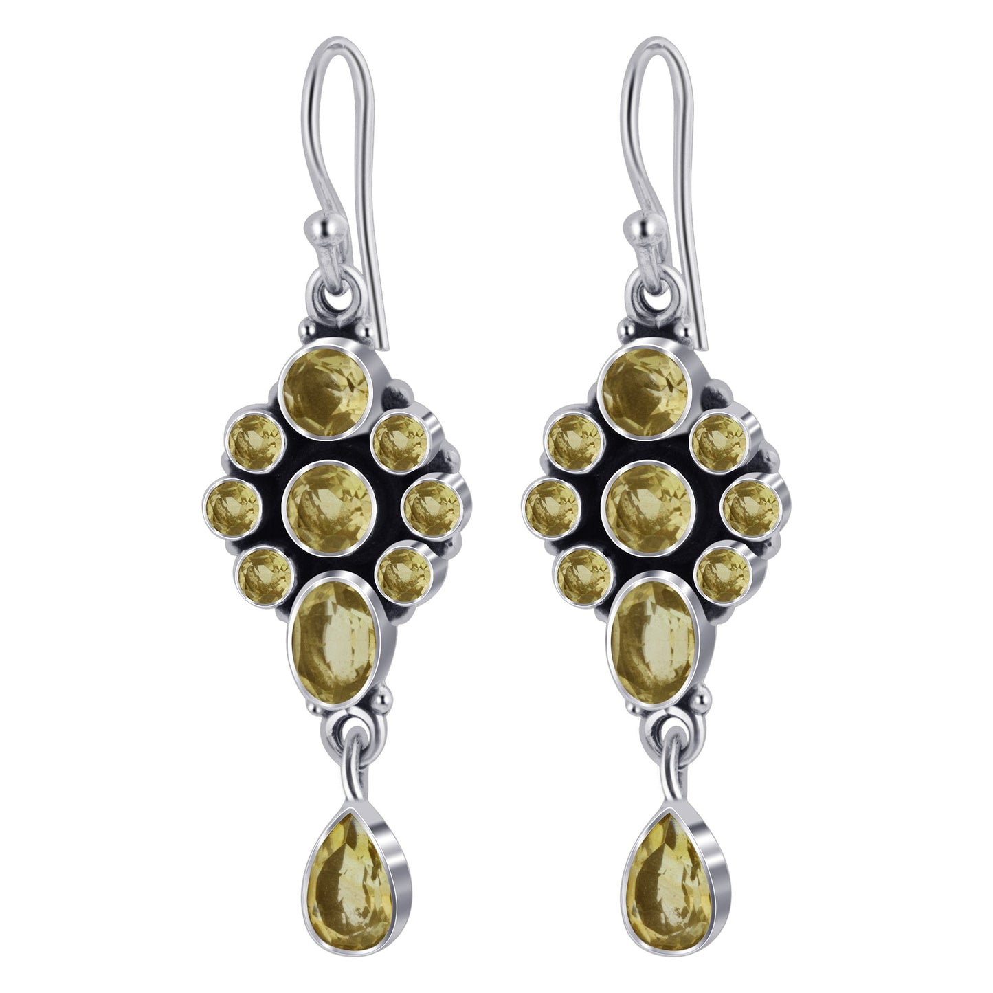 Citrine Gemstone Bali Design Sterling Silver Drop Earrings for Women- Gem Avenue Wholesale Silver
