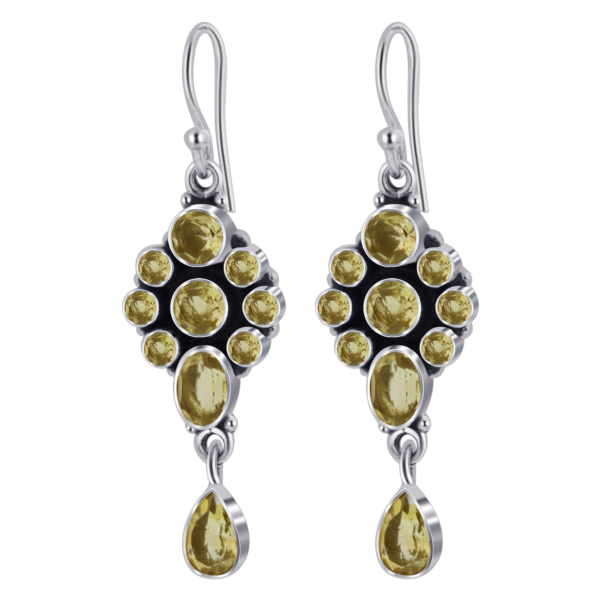 Citrine Gemstone Bali Design Sterling Silver Drop Earrings for Women- Gem Avenue Wholesale Silver