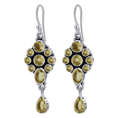 Citrine Gemstone Bali Design Sterling Silver Drop Earrings for Women- Gem Avenue Wholesale Silver