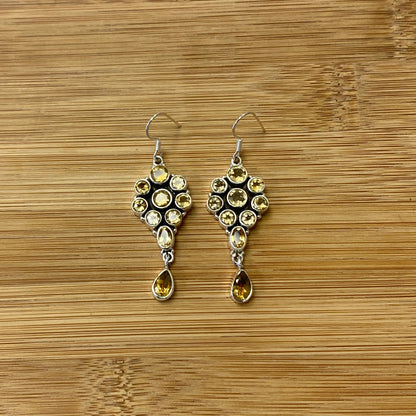 Citrine Gemstone Bali Design Sterling Silver Drop Earrings for Women- Gem Avenue Wholesale Silver