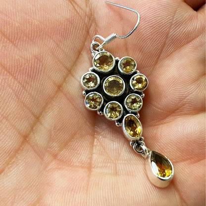Citrine Gemstone Bali Design Sterling Silver Drop Earrings for Women- Gem Avenue Wholesale Silver
