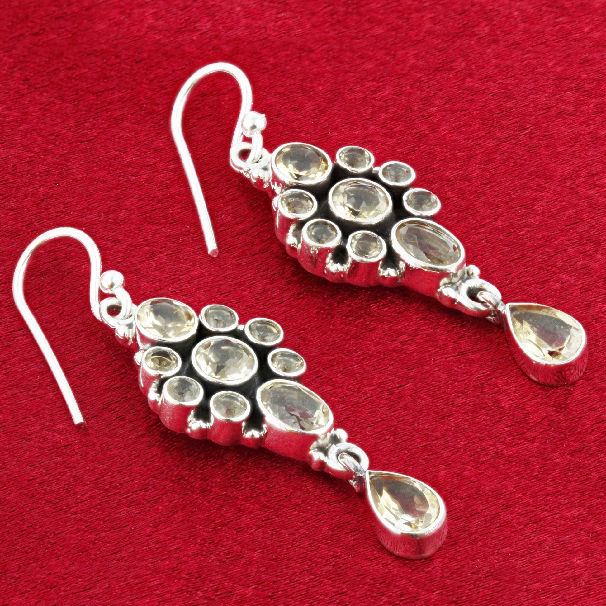 Citrine Gemstone Bali Design Sterling Silver Drop Earrings for Women- Gem Avenue Wholesale Silver