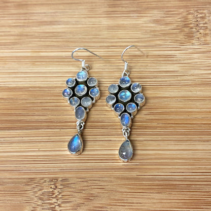 Moonstone Gemstone Bali Design Sterling Silver Drop Earrings for Women - Gem Avenue