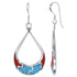 Sterling Silver Hoop Drop Earrings with Turquoise & Coral Inlay Southwest Style Jewelry