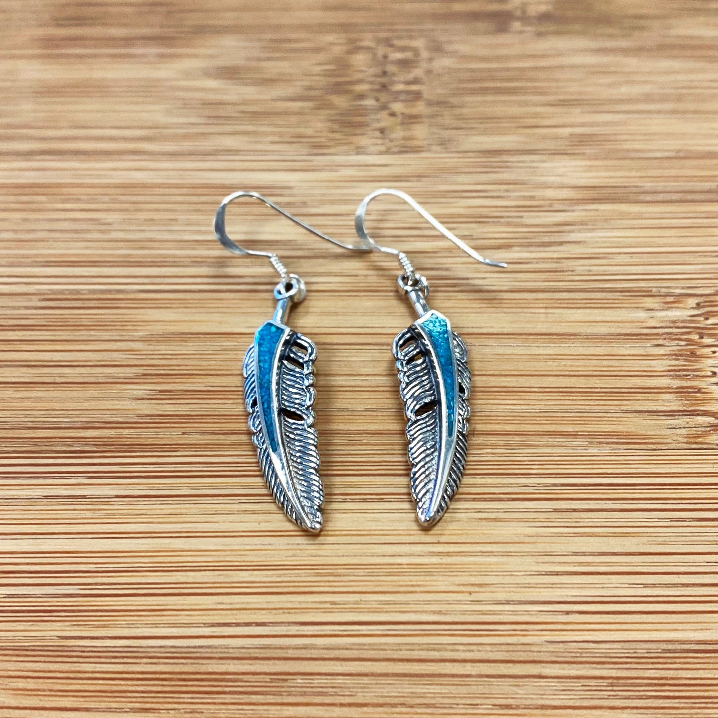 .925 Silver Hoop Shape Drop Earrings with Turquoise and Coral Inlay