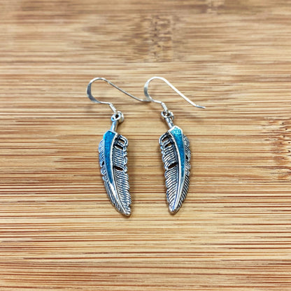 .925 Silver Hoop Shape Drop Earrings with Turquoise and Coral Inlay
