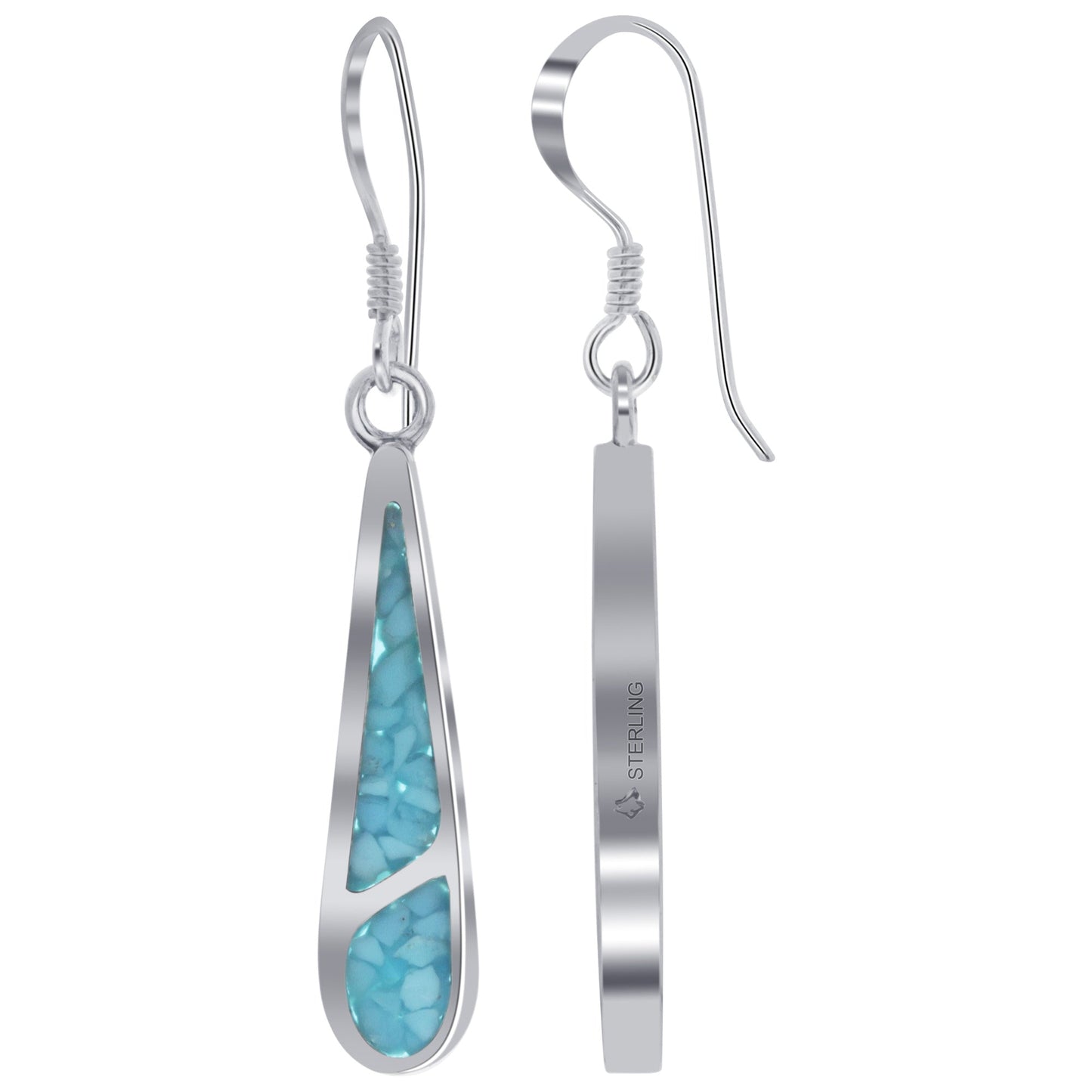 .925 Silver Hoop Shape Drop Earrings with Turquoise and Coral Inlay