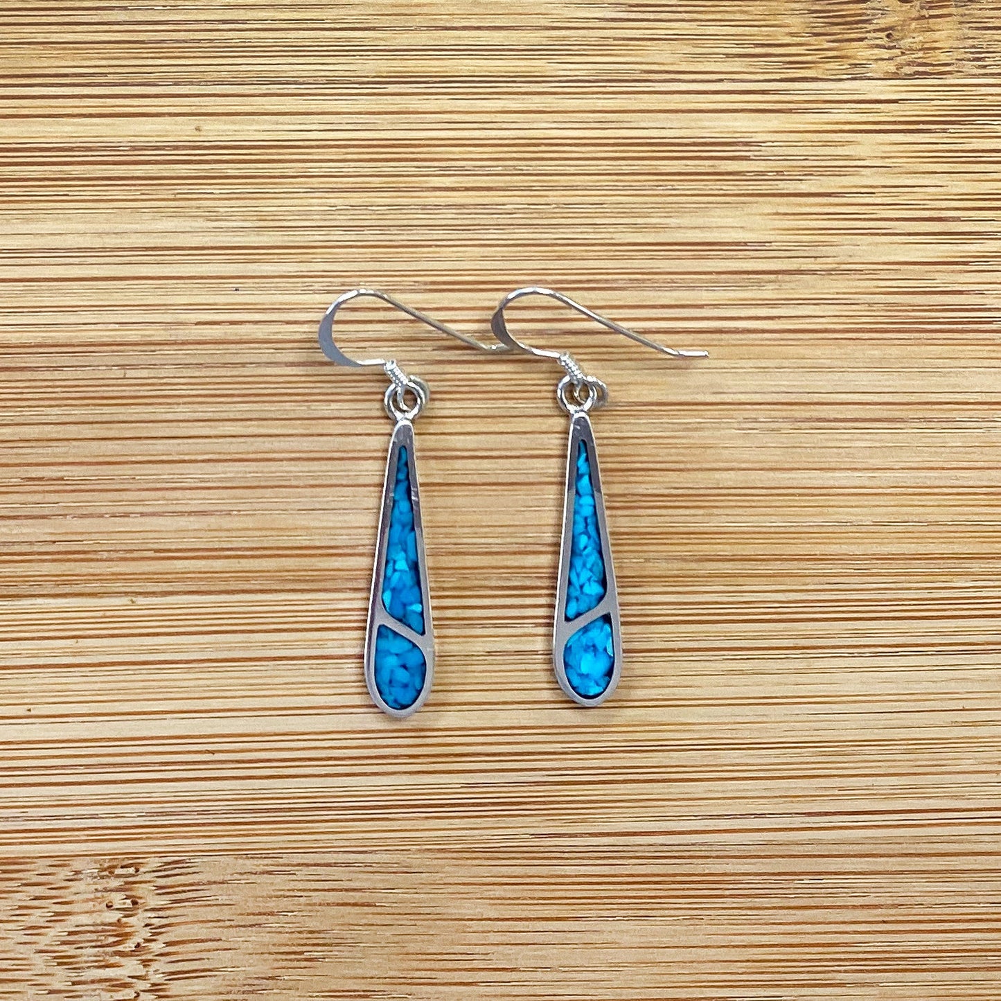 .925 Silver Hoop Shape Drop Earrings with Turquoise and Coral Inlay