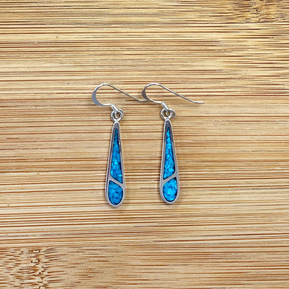 .925 Silver Hoop Shape Drop Earrings with Turquoise and Coral Inlay