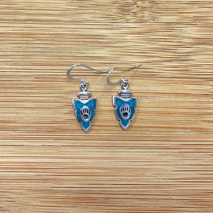 .925 Silver Hoop Shape Drop Earrings with Turquoise and Coral Inlay