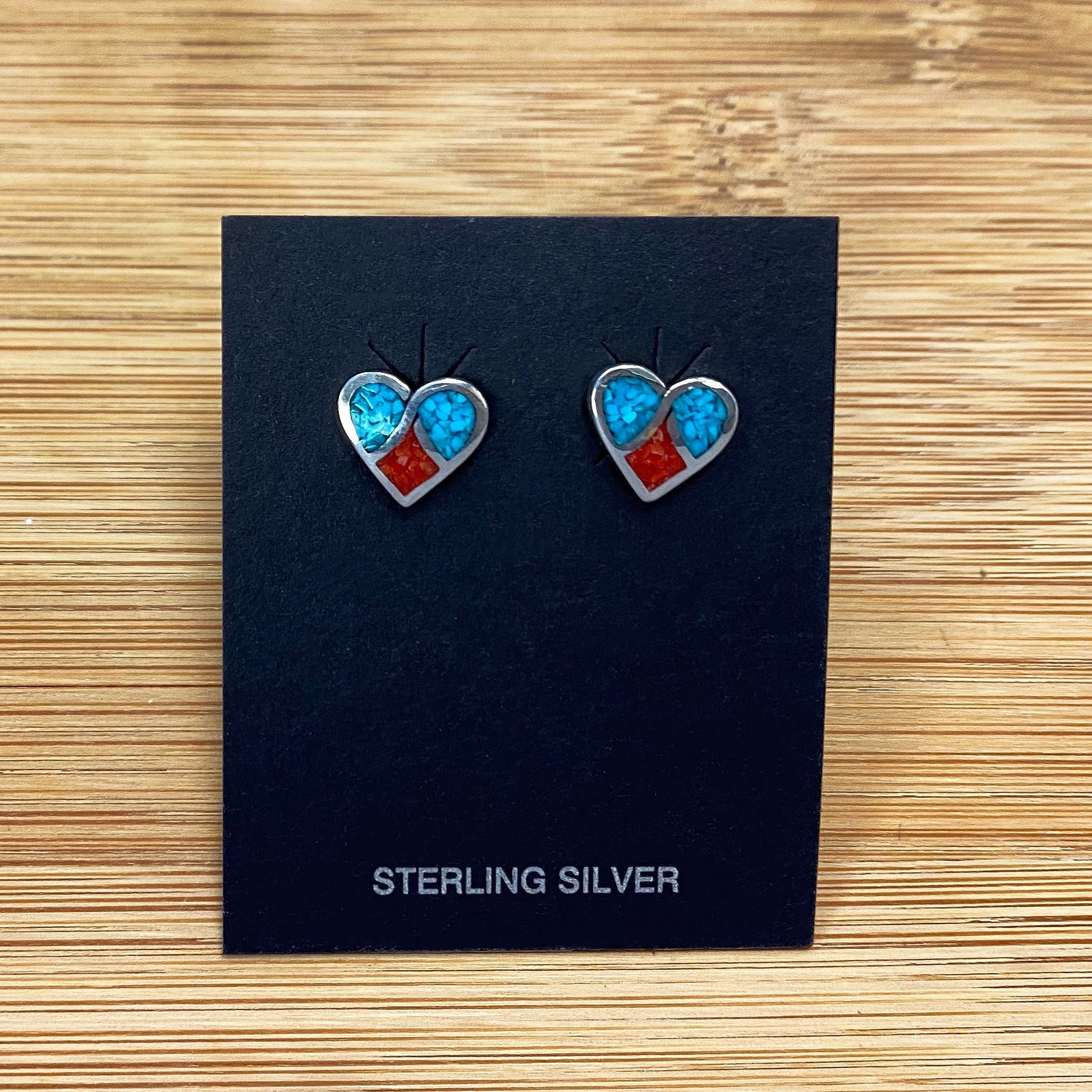 Heart Blue Turquoise Red Coral Gemstone 925 Sterling Silver Post Back Stud Earrings - Gem Avenue