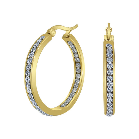 Gold plated Stainless Steel Cubic Zirconia CZ Hoop Earrings - Gem Avenue