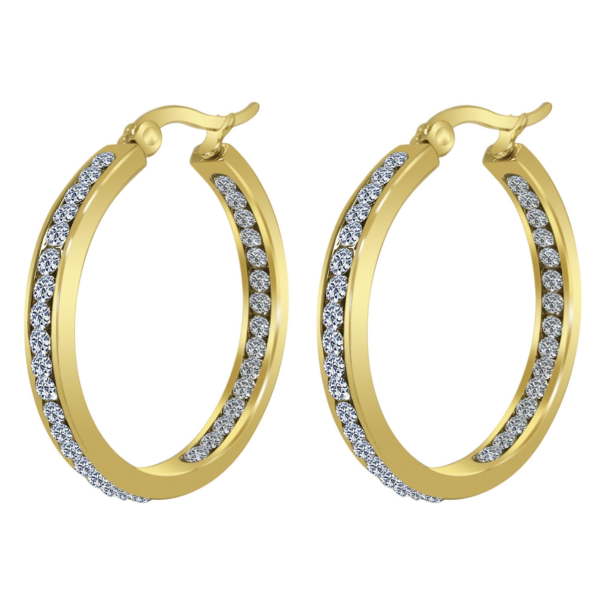 Gold plated Stainless Steel Cubic Zirconia CZ Hoop Earrings - Gem Avenue