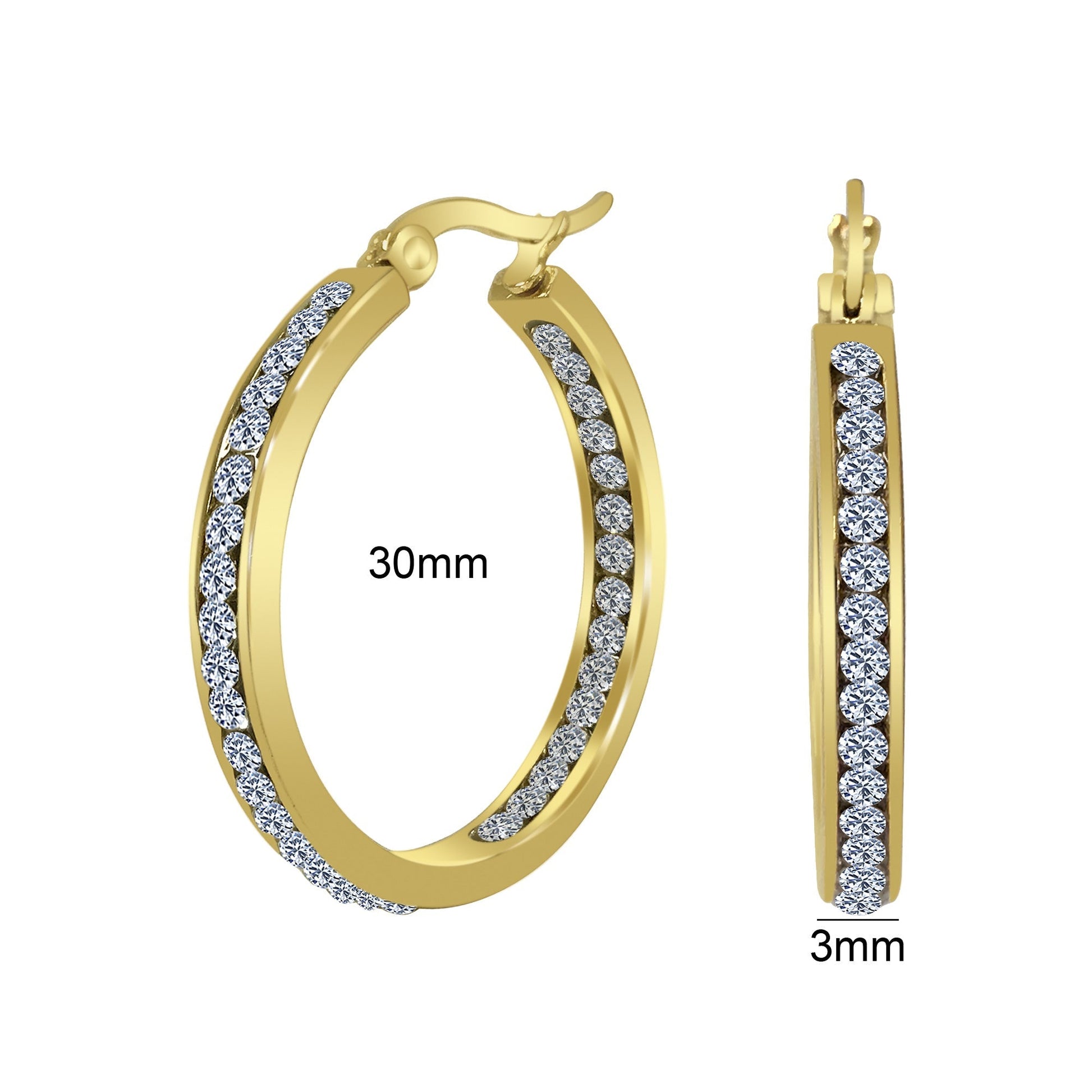 Gold plated Stainless Steel Cubic Zirconia CZ Hoop Earrings - Gem Avenue