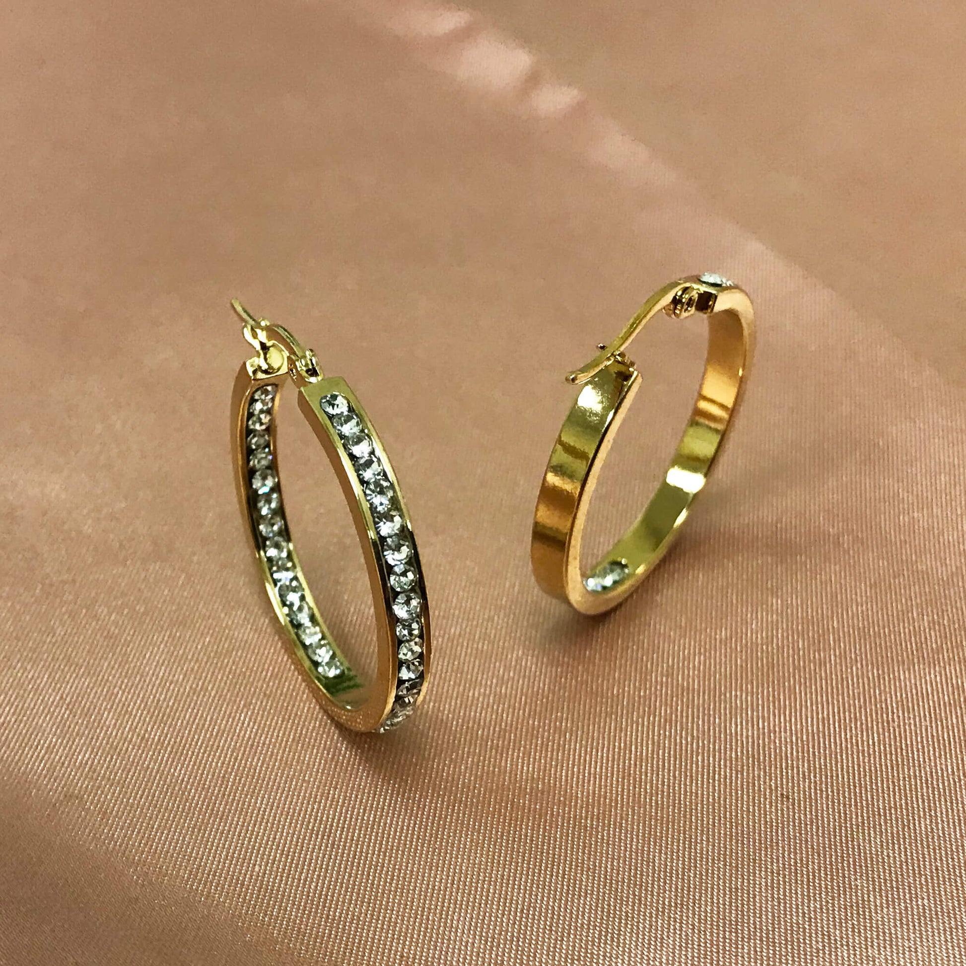 Gold plated Stainless Steel Cubic Zirconia CZ Hoop Earrings - Gem Avenue