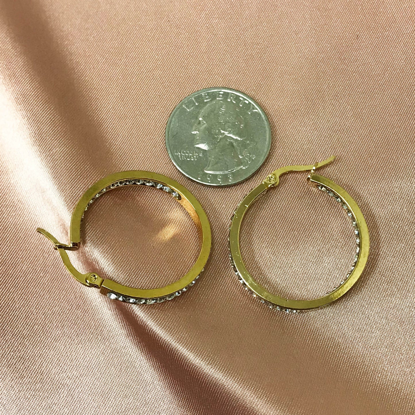Gold plated Stainless Steel Cubic Zirconia CZ Hoop Earrings - Gem Avenue