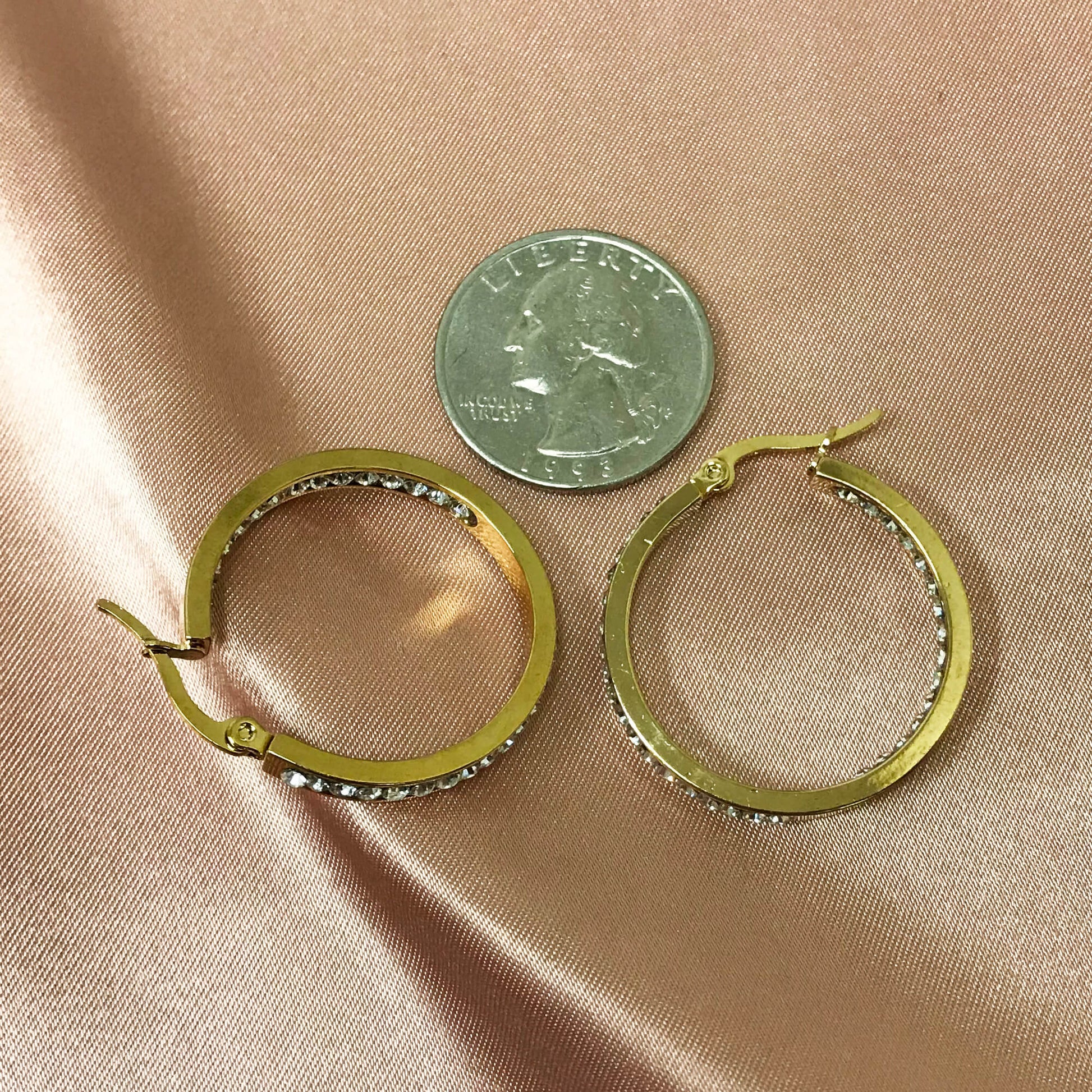 Gold plated Stainless Steel Cubic Zirconia CZ Hoop Earrings - Gem Avenue