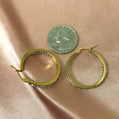 Gold plated Stainless Steel Cubic Zirconia CZ Hoop Earrings - Gem Avenue