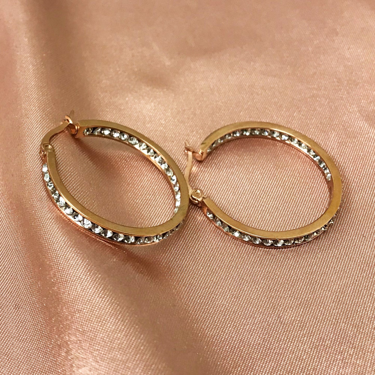 Rose Gold Plated Stainless Steel Cubic Zirconia CZ 30mm Hoop Earrings
