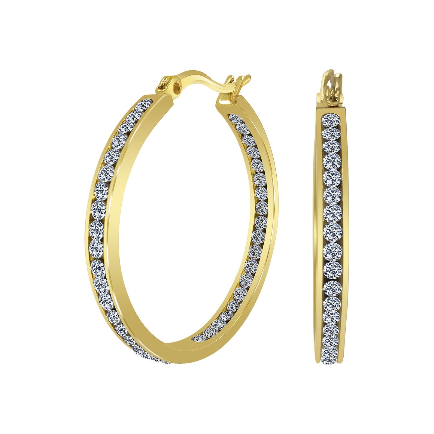 Gold plated Stainless Steel Cubic Zirconia CZ 35mm Hoop Earrings