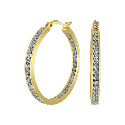 Gold plated Stainless Steel Cubic Zirconia CZ 35mm Hoop Earrings