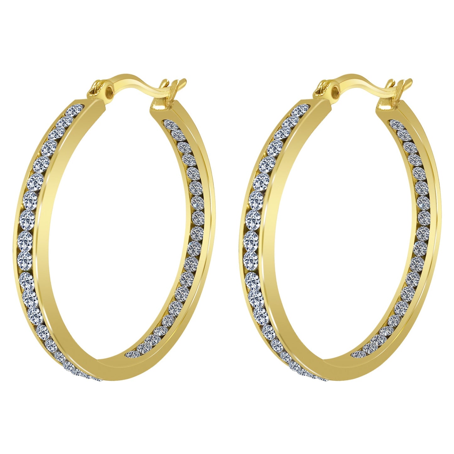 Gold plated Stainless Steel Cubic Zirconia CZ 35mm Hoop Earrings