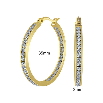 Gold plated Stainless Steel Cubic Zirconia CZ 35mm Hoop Earrings