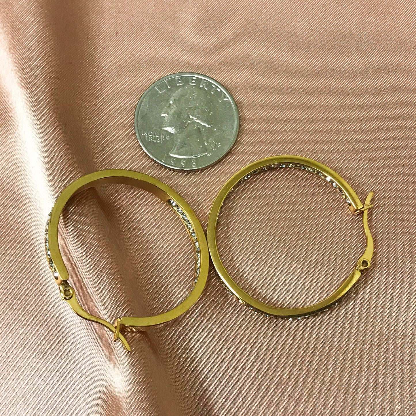 Gold plated Stainless Steel Cubic Zirconia CZ 35mm Hoop Earrings