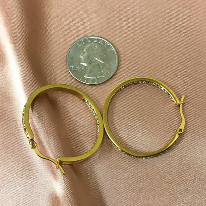 Gold plated Stainless Steel Cubic Zirconia CZ 35mm Hoop Earrings