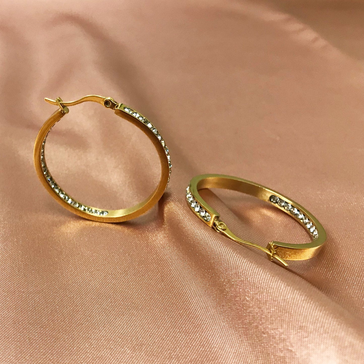 Gold plated Stainless Steel Cubic Zirconia CZ 35mm Hoop Earrings
