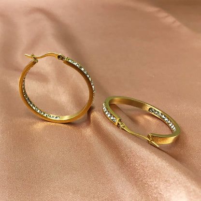 Gold plated Stainless Steel Cubic Zirconia CZ 35mm Hoop Earrings