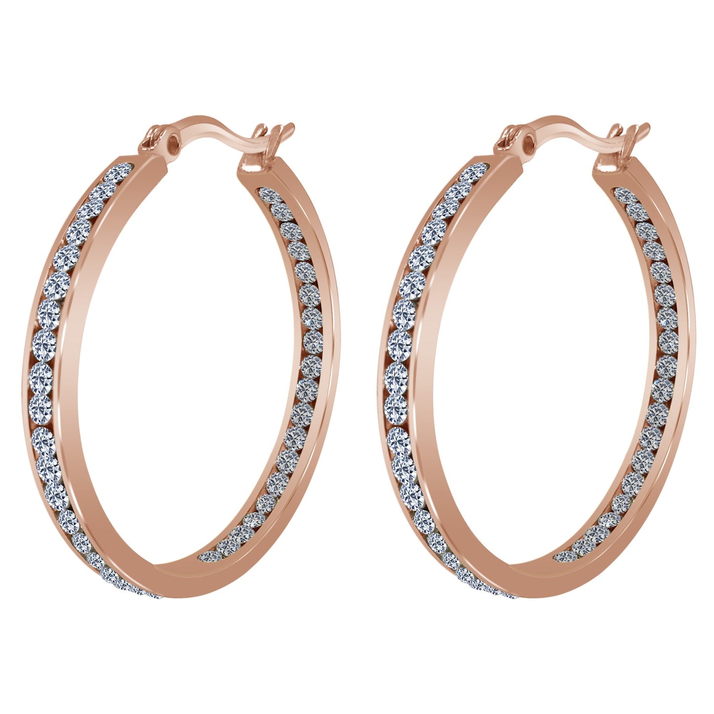 Rose Gold Plated Stainless Steel Cubic Zirconia CZ 35mm Hoop Earrings