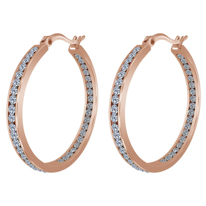 Rose Gold Plated Stainless Steel Cubic Zirconia CZ 35mm Hoop Earrings