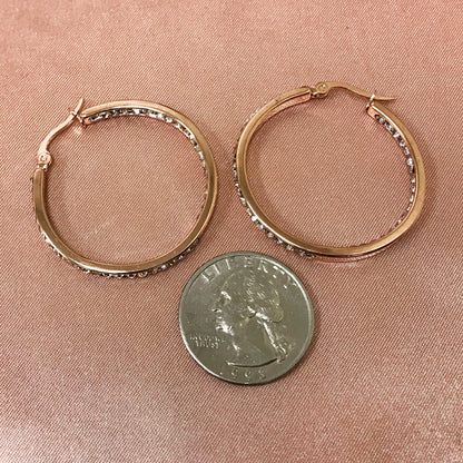 Rose Gold Plated Stainless Steel Cubic Zirconia CZ 35mm Hoop Earrings