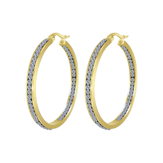 Gold plated Stainless Steel Cubic Zirconia CZ 40mm Hoop Earrings