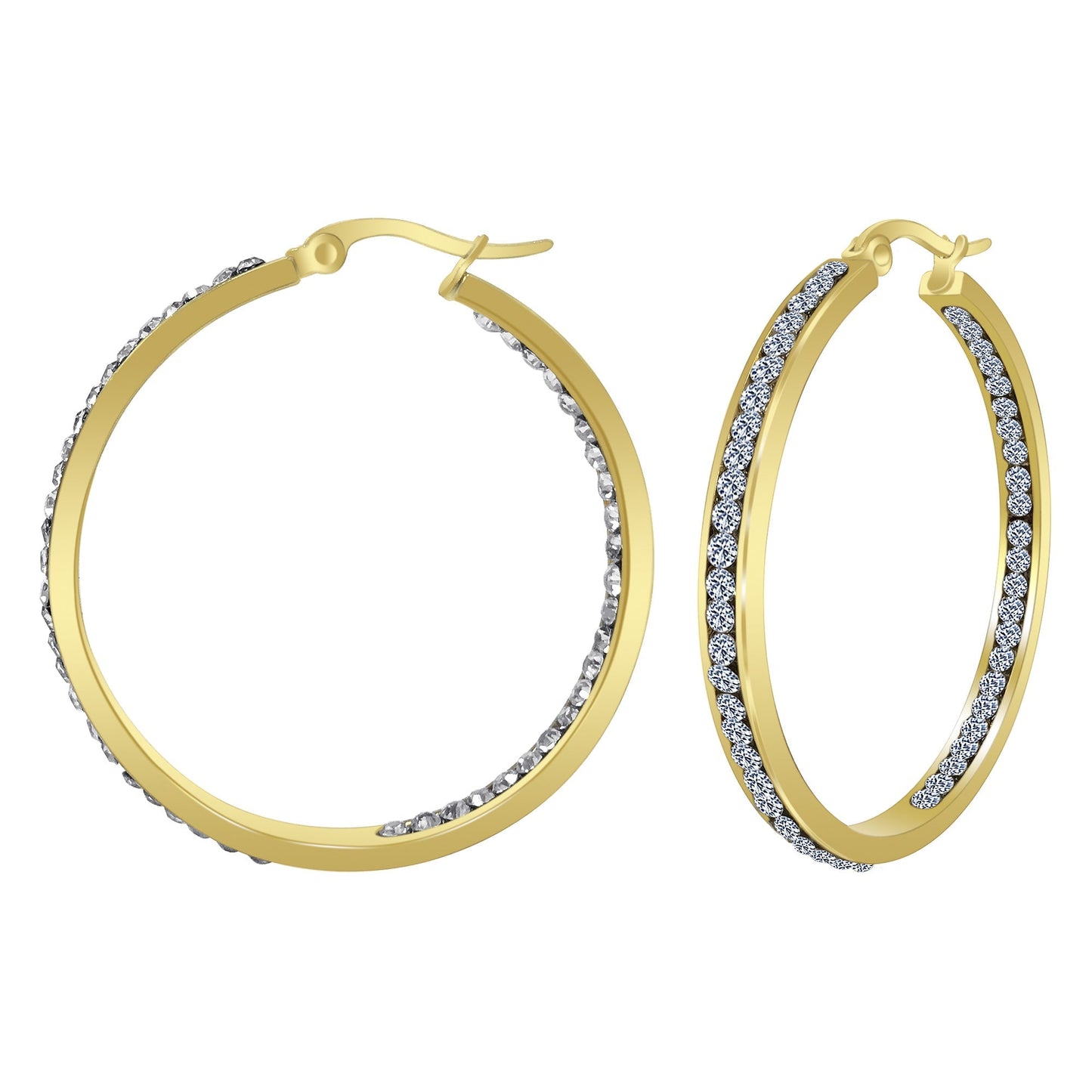 Gold plated Stainless Steel Cubic Zirconia CZ 40mm Hoop Earrings