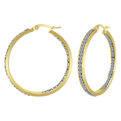 Gold plated Stainless Steel Cubic Zirconia CZ 40mm Hoop Earrings