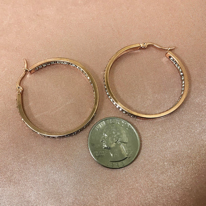 Rose Gold Plated Stainless Steel Cubic Zirconia CZ 40mm Hoop Earrings