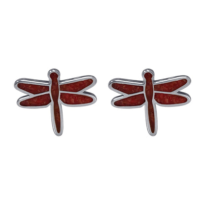 .925 Sterling Silver Genuine Gemstone Dragonfly Stud Earrings