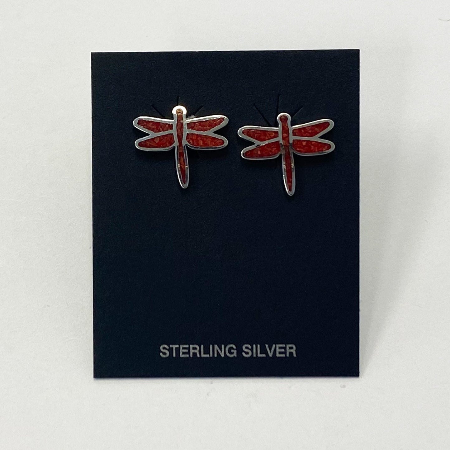 .925 Sterling Silver Genuine Gemstone Dragonfly Stud Earrings