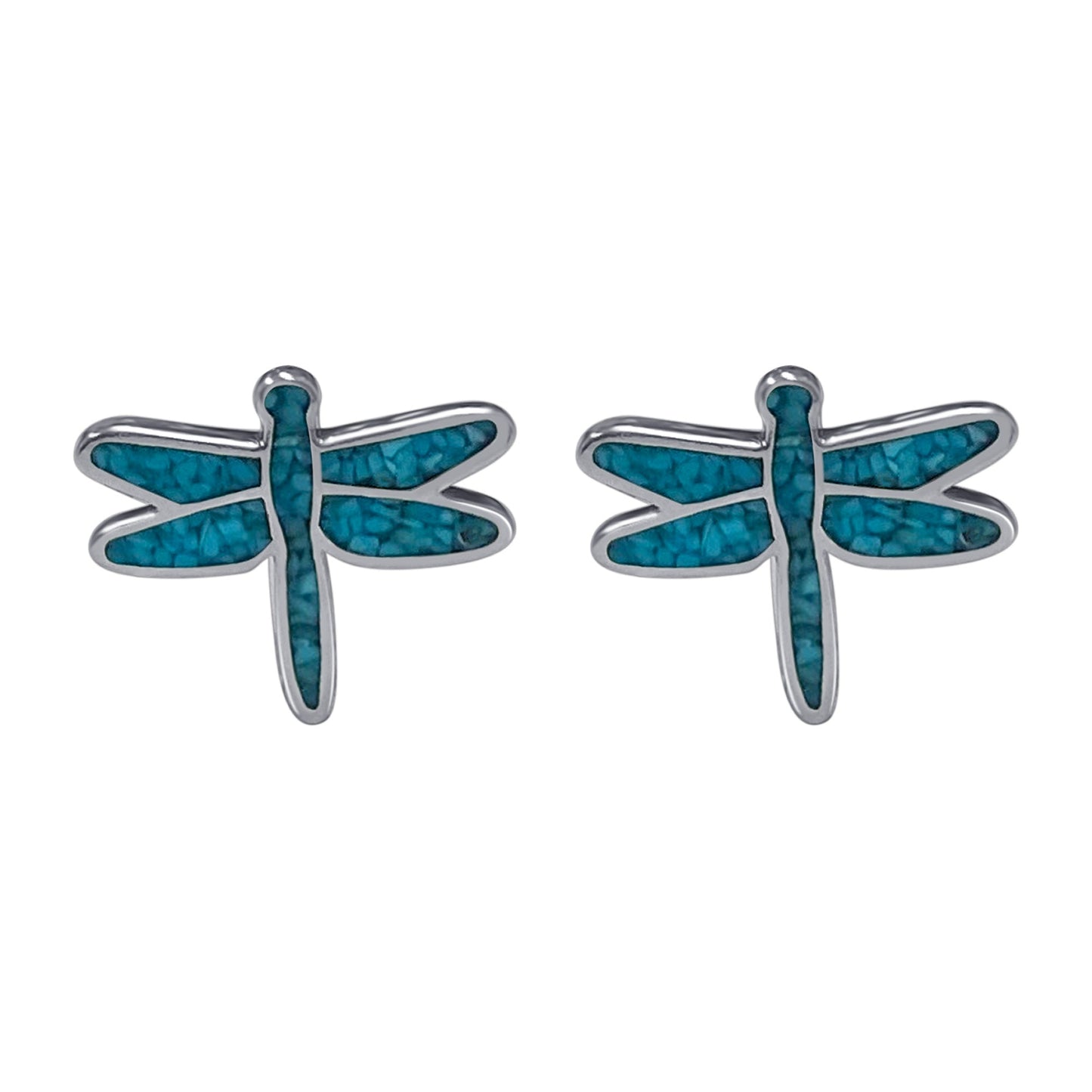 .925 Sterling Silver Genuine Gemstone Dragonfly Stud Earrings