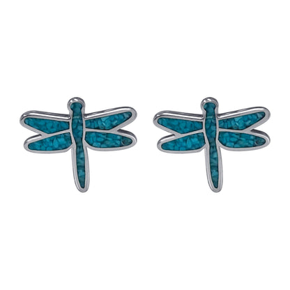 .925 Sterling Silver Genuine Gemstone Dragonfly Stud Earrings