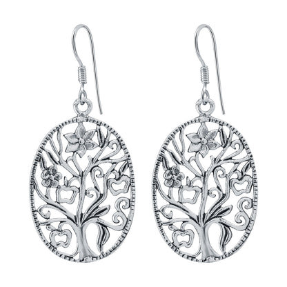 Spiritual Tree of Life Sterling Silver Oxidised Drop Earrings - Gem Avenue