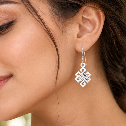 925 Sterling Silver Celtic Knot Dangle Earrings Endless Knot Hook Handmade Boho Jewelry Gift for Women