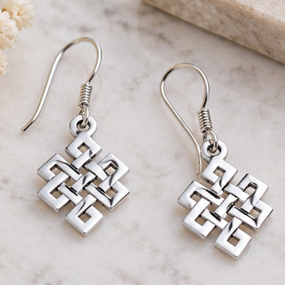 925 Sterling Silver Celtic Knot Dangle Earrings Endless Knot Hook Handmade Boho Jewelry Gift for Women