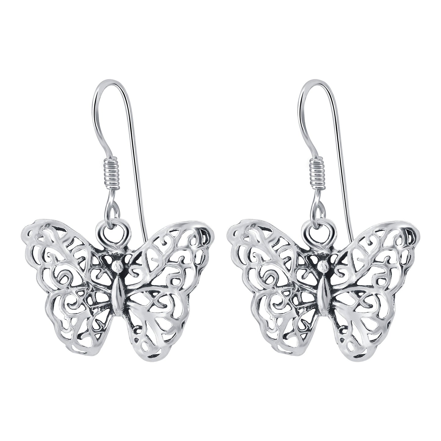 Filigree Butterfly 925 Sterling Silver Hook Drop Dangle Earrings - Gem Avenue