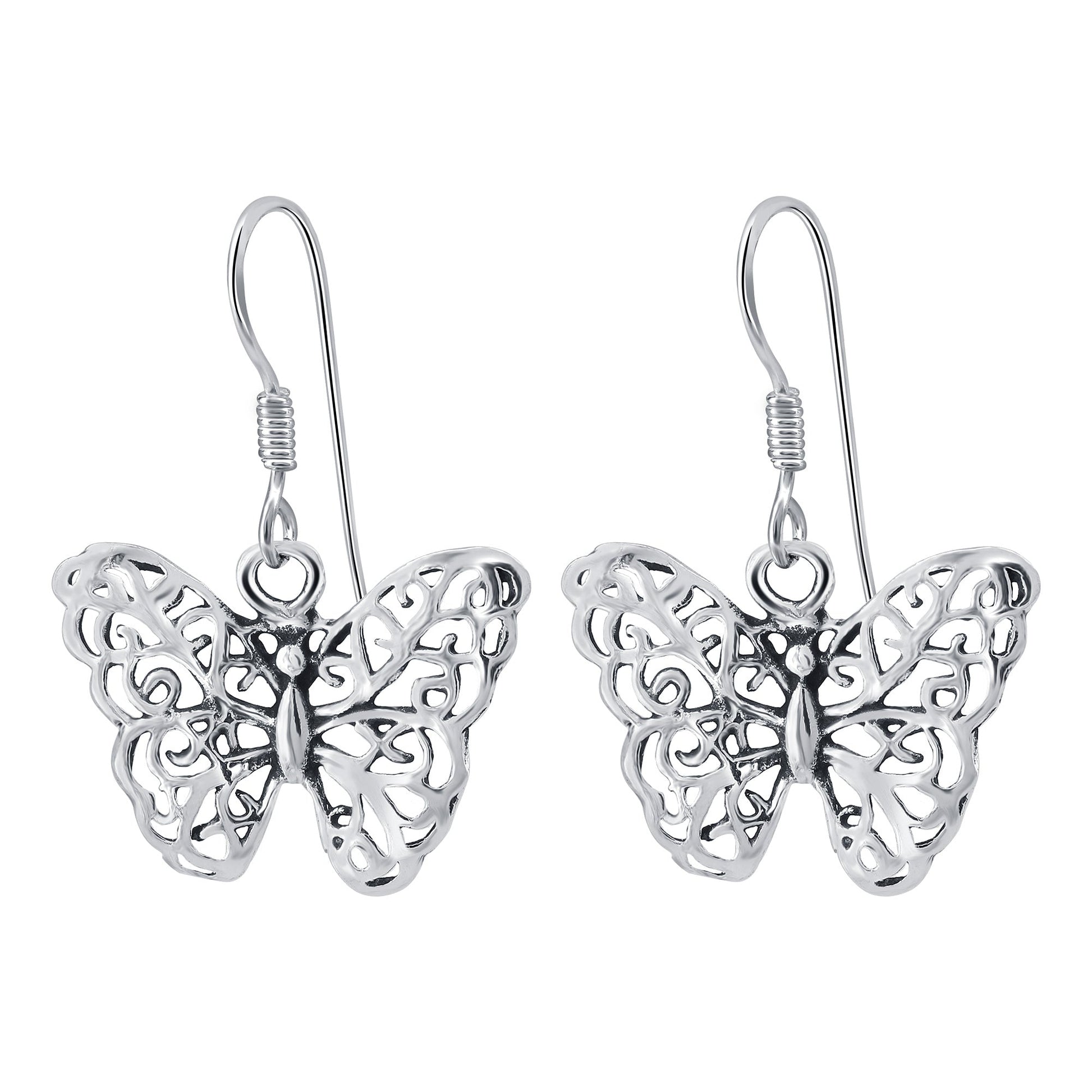 Filigree Butterfly 925 Sterling Silver Hook Drop Dangle Earrings - Gem Avenue