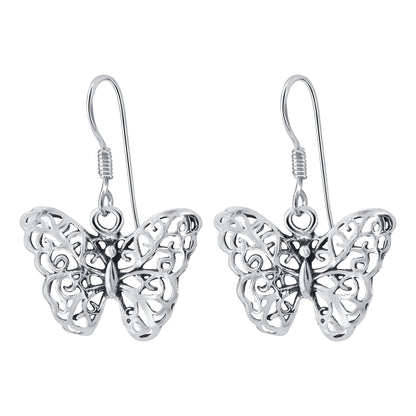 Filigree Butterfly 925 Sterling Silver Hook Drop Dangle Earrings - Gem Avenue