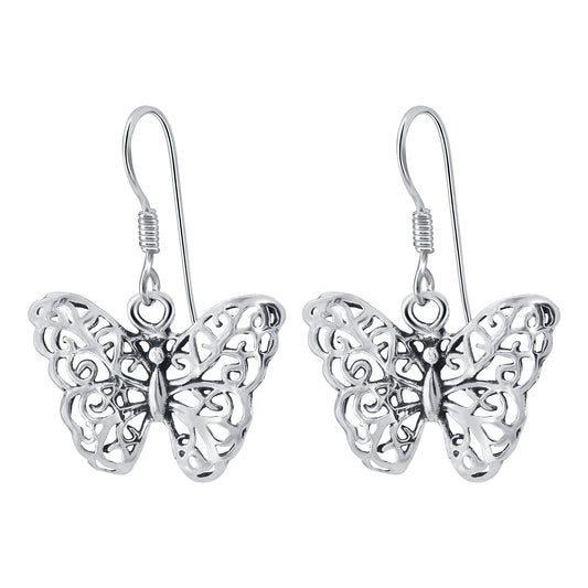 Filigree Butterfly 925 Sterling Silver Hook Drop Dangle Earrings - Gem Avenue